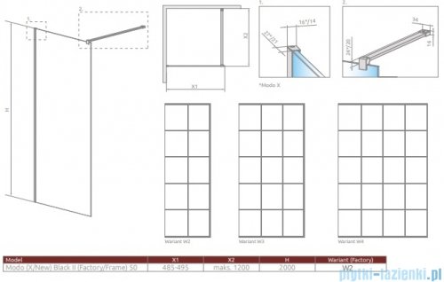 Radaway Modo X Black II Factory kabina Walk-in 50x200 szkło 10mm 389254-54-55