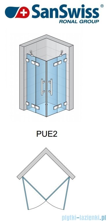 SanSwiss Pur PUE2 Wejście narożne 2-częściowe 75-120cm profil chrom szkło Krople Lewe PUE2GSM21044