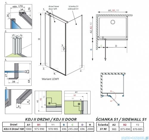 Radaway Nes 6 Kdj II Brushed Light Gold kabina 100x90cm lewa szczotkowane jasne złoto 10032100-98-01L/10039090-01-01
