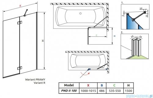 Radaway Essenza Black Pnd II parawan nawannowy 100cm prawy szkło przejrzyste 110002100-54-01R