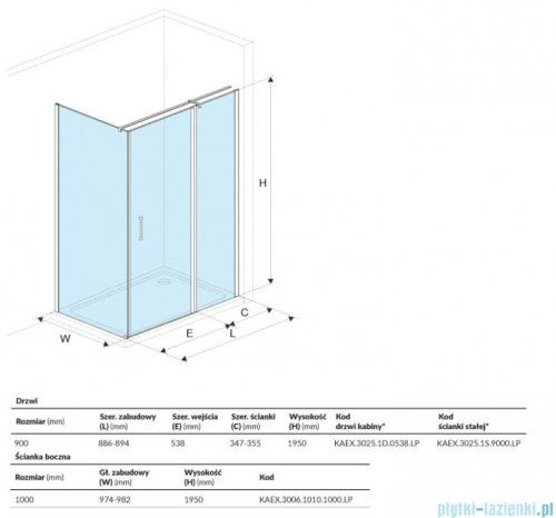 Excellent Mazo kabina prostokątna 90x100 cm drzwi ze ścianką przejrzysta