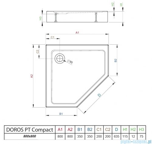 Radaway Doros PT Compact Stone brodzik pięciokątny 80x80 kaszmirowy SDRPT8080-05-84S