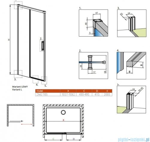 Radaway Idea Dwj drzwi wnękowe 105cm lewe szkło przejrzyste 387021-01-01L