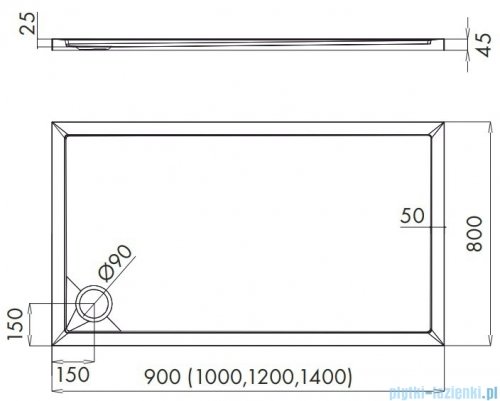 Schedpol Schedline Estima brodzik prostokątny 100x80x4,5cm 3SP.E2P-80100