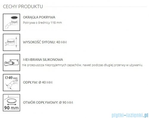 Radaway syfon brodzikowy chrom 90mm SLIM PLUS R400P