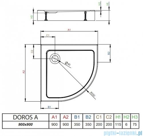 Radaway Doros A Compact Stone  brodzik półokrągły 90x90cm biały SDRA9090-05-04S