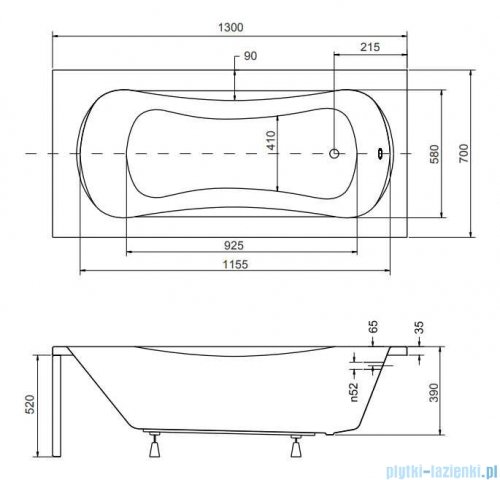 Besco Aria 130x70cm wanna prostokątna + obudowa + syfon #WAA-130-PA/#OAA-130-PA/19975