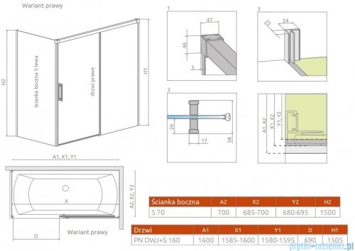 Radaway Idea Pn Dwj+S parawan nawannowy 160x70cm prawy przejrzyste 10042160-01-01R/10005070-01-01L
