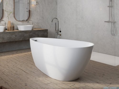 Besco Goya A-Line Glam Srebrna 160x73cm wanna wolnostojąca akrylowa + syfon klik-klak złoty #WA-160-GSZ
