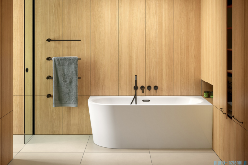 Besco Avita A-line 150x75cm wanna wolnostojąca przyścienna prawa akrylowa + syfon klik-klak złoty z przelewem slim #WAA-150APZS