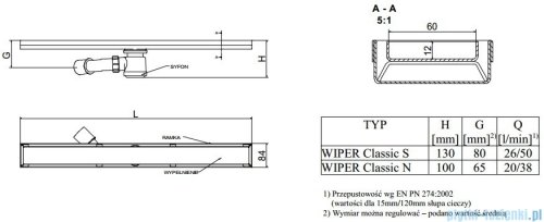 Wiper Odpływ liniowy Classic Pure 60cm bez kołnierza szlif PU600SCS100