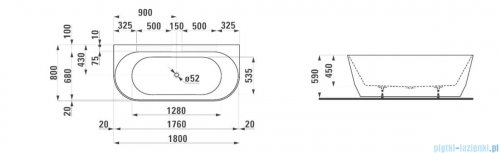 Laufen Pro wanna wolnostojąca przyścienna kompozytowa biała 180 x 80 cm H2459570000001