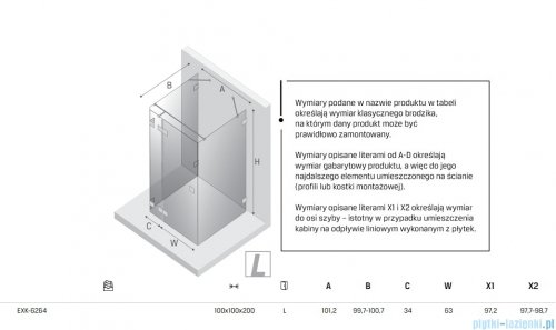 New Trendy Eventa Black Chrome kabina prysznicowa przyścienna 100x100x200 przejrzyste Lewa czarny połysk EXK-6264
