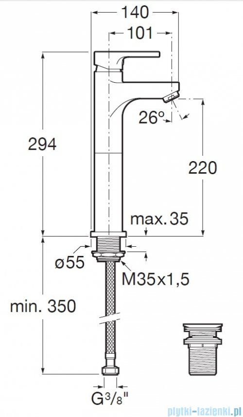 Roca Arola bateria umywalkowa sztorcowa wysoka Chrom A5A3B6AC0K