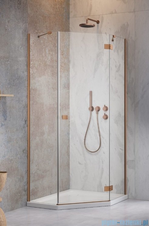Radaway Essenza 8 Brushed Copper Ptj kabina pięciokątna 80x80cm prawa szczotkowana miedź 10490000-93-01R/10490100-01-01