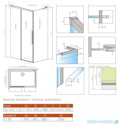 Radaway Idea 8 QL Kdj kabina 110x90cm lewa szkło przejrzyste 10550567-01-01L/10350503-01-01/10360090-01-01R