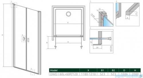 Radaway Nes 8 Black Dwd I drzwi wnękowe 120cm czarny mat/szkło przejrzyste 10077060-54-01L/10077060-54-01R