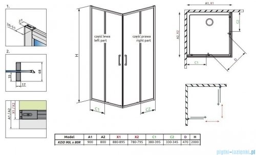 Radaway Premium Pro Kdd  kabina 90x80cm szkło przejrzyste 1017090-01-01L/1017080-01-01R