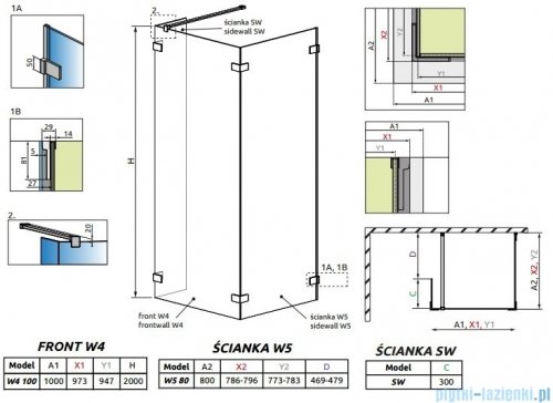 Radaway Euphoria Walk-in IV kabina 100x80cm szkło przejrzyste 383142-01-01/383150-01-01/383160-01-01