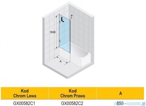 Riho Scandic NXT X108 parawan nawannowy lewy chrom 85x150cm G001139120