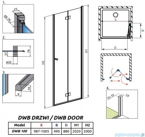 Radaway Essenza New Dwb drzwi wnękowe 100cm prawe szkło przejrzyste 385077-01-01R