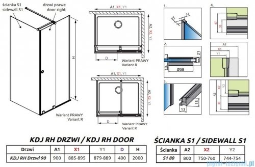 Radaway Furo Black KDJ RH kabina 90x80cm prawa szkło przejrzyste 10104442-54-01RU/10110460-01-01/10113080-01-01