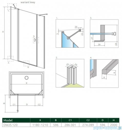 Radaway Nes Dwjs drzwi wnękowe 120cm lewe szkło przejrzyste 10038120-01-01L