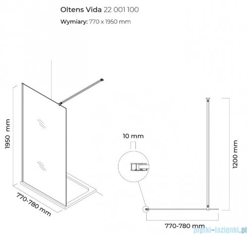 Oltens Vida kabina prysznicowa Walk In 80cm szkło przejrzyste 22001100