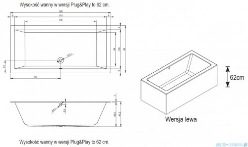 Riho Lugo Plug&amp;Play wanna prostokątna 190x90cm lewa z obudową + nóżki BD70