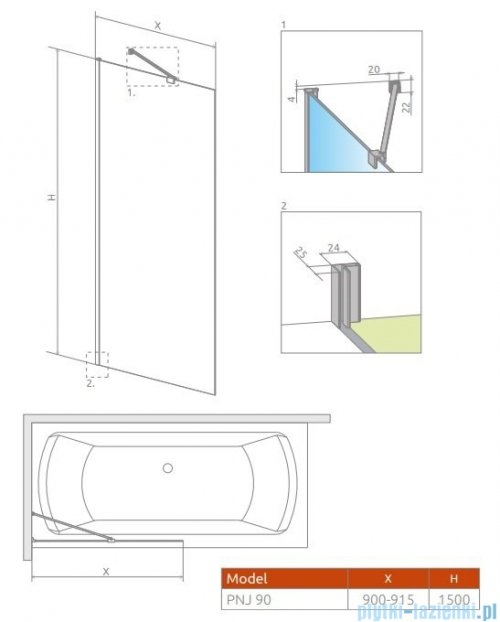 Radaway Idea Pnj parawan nawannowy 90cm L/P szkło przejrzyste 10001090-01-01