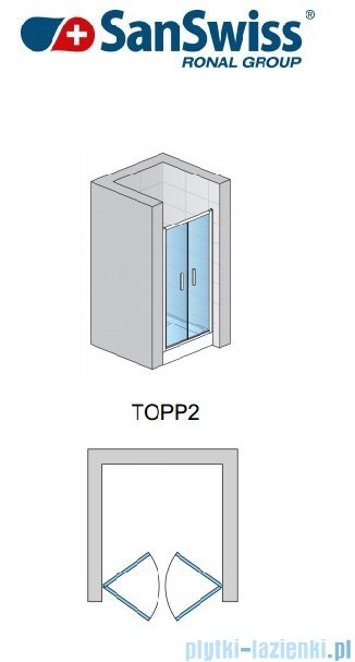 SanSwiss TOPP2 Drzwi 2-częściowe 80cm profil srebrny TOPP208000107