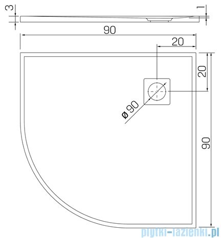 New Trendy Mori brodzik konglomeratowy półokrągły 90x90x3 cm biały B-0451
