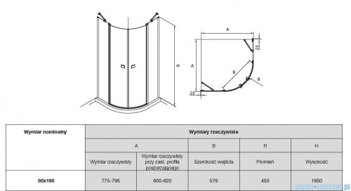 Roca Capital kabina półokrągła ze ścianką stałą 80x80cm przejrzyste AM4308012M