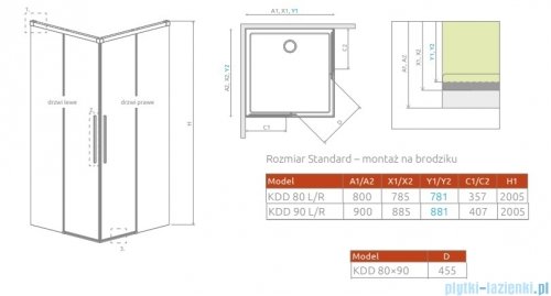 Radaway Idea 8 QL Black Kdd kabina 90x80cm szkło przejrzyste 10590090-54-01L/10590080-54-01R