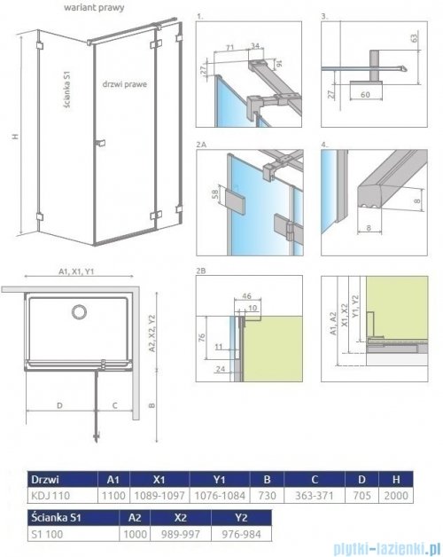 Radaway Essenza Pro White Kdj kabina 110x100cm prawa szkło przejrzyste 10097110-04-01R/10098100-01-01