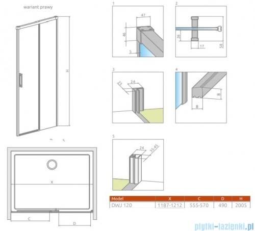 Radaway Idea DWJ Brushed Nickel drzwi wnękowe 120cm prawe szczotkowany nikiel 387016-91-01R