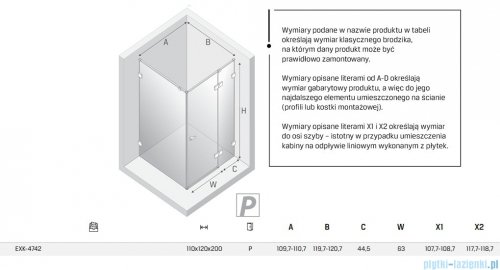 New Trendy Eventa Gold Shine kabina prysznicowa prostokątna 110x120x200 cm prawa przejrzyste Złoty połysk EXK-4742