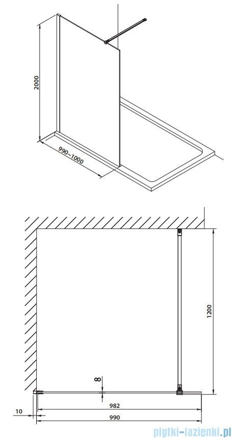 Omnires Marina Kabina prysznicowa typu walk-in 100x200 cm przejrzyste profil czarny DNR10XBLTR