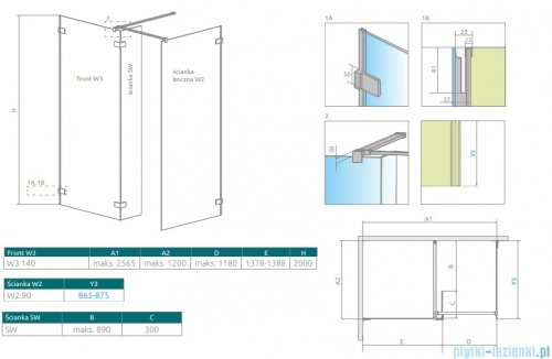 Radaway Euphoria Walk-in III kabina 140x90cm szkło przejrzyste 383136-01-01/383121-01-01/383160-01-01