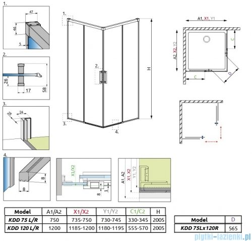 Radaway Idea Black Kdd kabina 75x120cm czarny mat/szkło przejrzyste 387066-54-01L/387064-54-01R