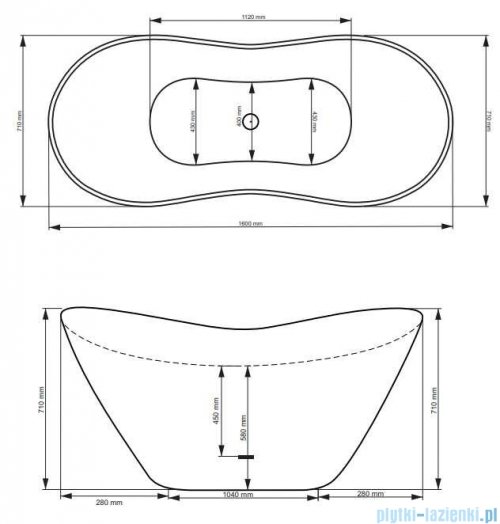 Besco Viya black 160x70cm wanna wolnostojąca czarna + odpływ klik-klak #WMD-160-VCZ
