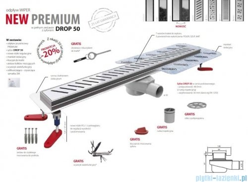 Wiper New Premium Sirocco Odpływ liniowy z kołnierzem 70 cm syfon drop 50 szlif 500.0170.02.070