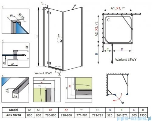 Radaway Almatea Kdj Kabina kwadratowa 80x80 Lewa szkło intimato 32112-01-12NL