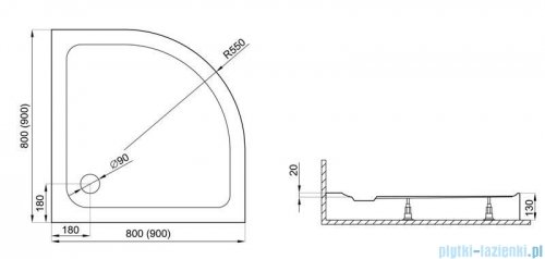 Polimat Standard 1 brodzik półokrągły kompaktowy 80x80x13 cm 00804