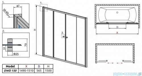 Radaway Vesta DWD Drzwi przesuwne 150 cm szkło przejrzyste 203150-01