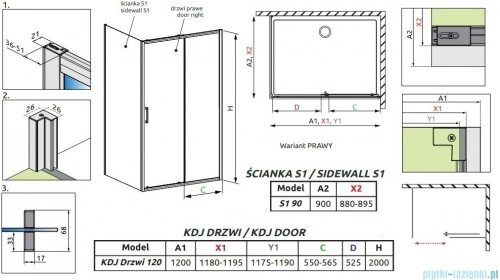 Radaway Premium Pro Black Kdj kabina 120x90cm prawa czarny mat/szkło przejrzyste 1015120-54-01R/1016090-54-01