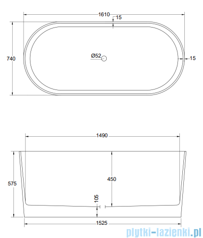 Besco Lova Matt 160x74cm wanna wolnostojąca + syfon klik-klak chrom #WMM-160-LKC