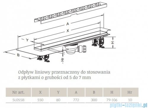 Radaway Steel Odpływ liniowy 55x8cm 5L055B,5R055S