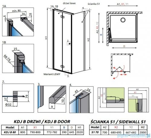 Radaway Essenza New KDJ-B kabina prysznicowa 80x70 lewa przejrzyste 385081-01-01L/384048-01-01