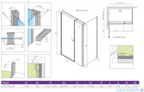 Radaway KDS kabina prysznicowa Eos 140x90 lewa szkło przejrzyste 37557-01-01NL